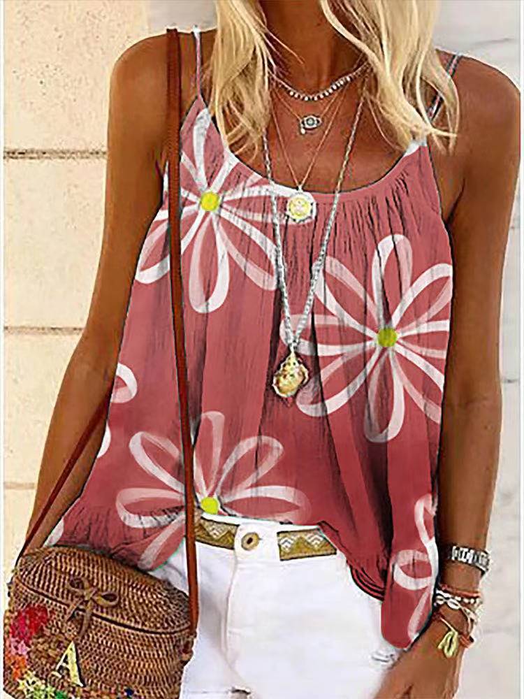 Pauline | Sommer Frauen Print Sweet Sling Lotus Leaf Bluse