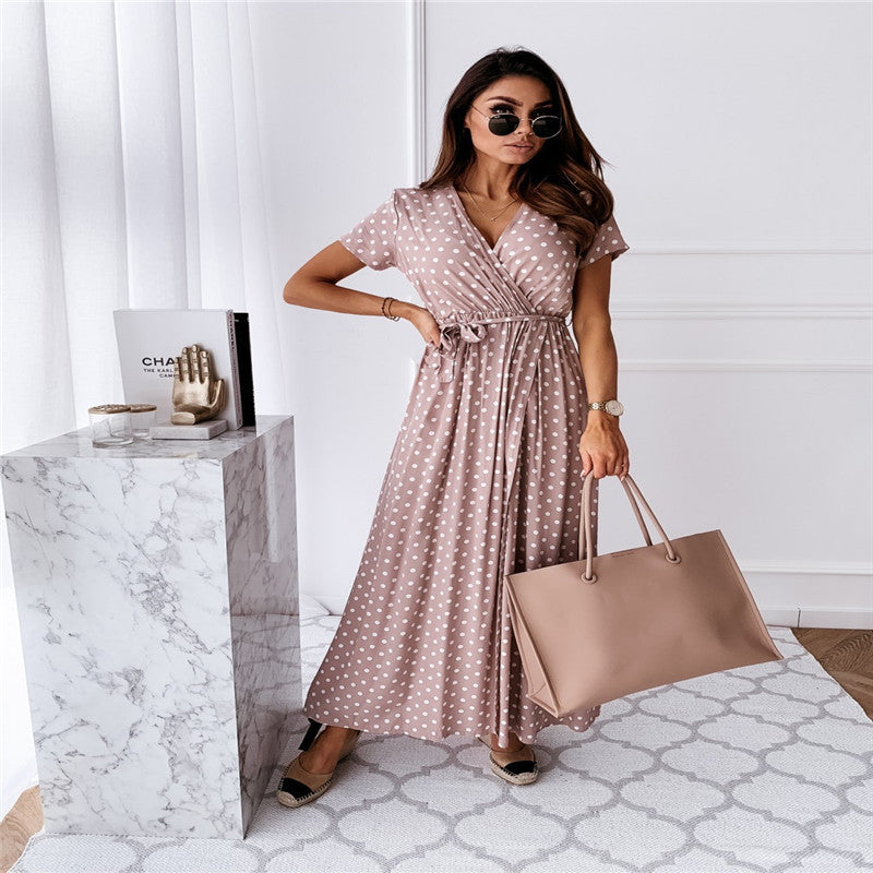 Pauline | Elegant  Bohemian Polka Dot Print Dress Long Skirt