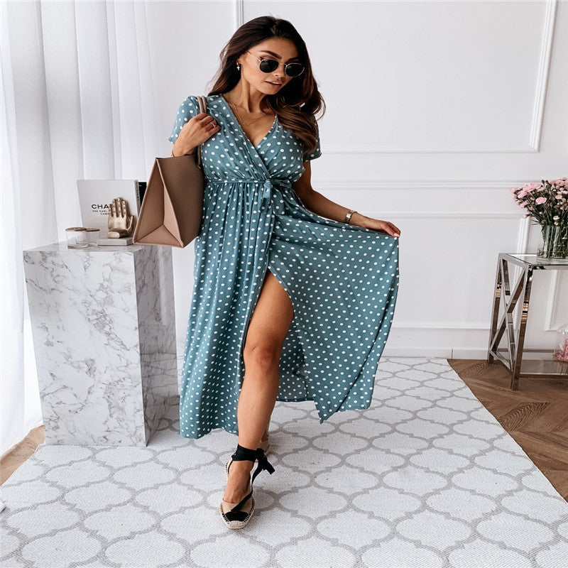 Pauline | Elegant  Bohemian Polka Dot Print Dress Long Skirt