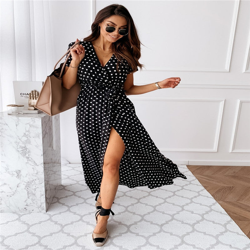 Pauline | Elegant  Bohemian Polka Dot Print Dress Long Skirt