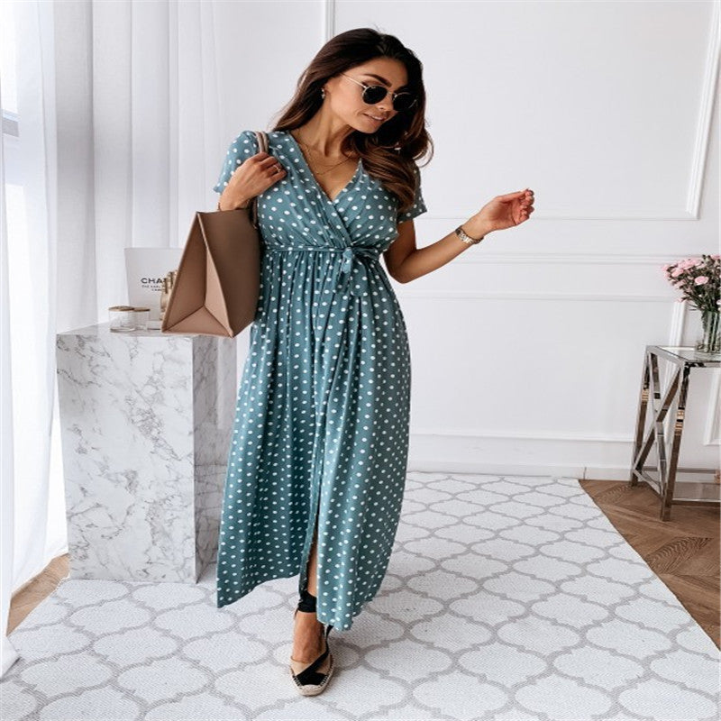 Pauline | Elegant  Bohemian Polka Dot Print Dress Long Skirt