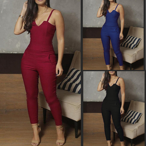 Pauline | Damen Sommer feste Farbe Skinny Jumpsuit