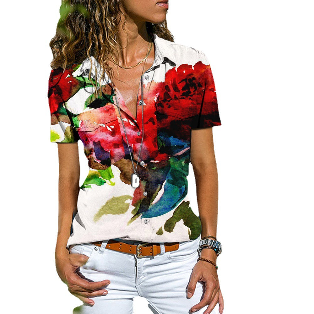 Pauline | Modern Floral Print Lose Kurzarm-Bluse