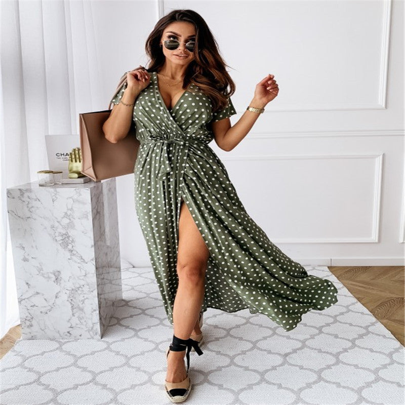 Pauline | Elegant  Bohemian Polka Dot Print Dress Long Skirt