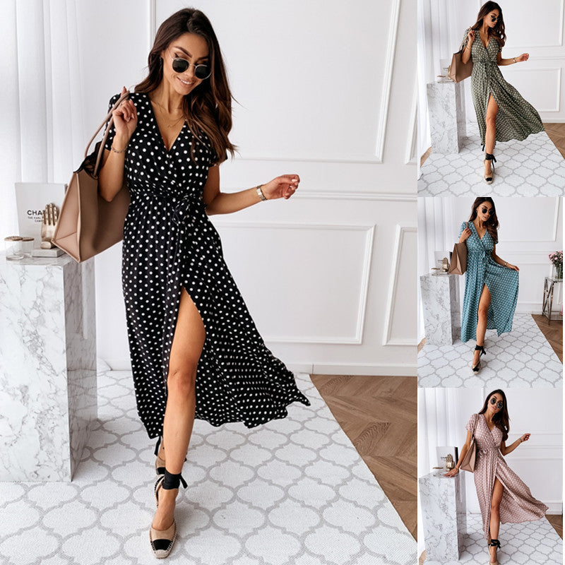 Pauline | Elegant  Bohemian Polka Dot Print Dress Long Skirt