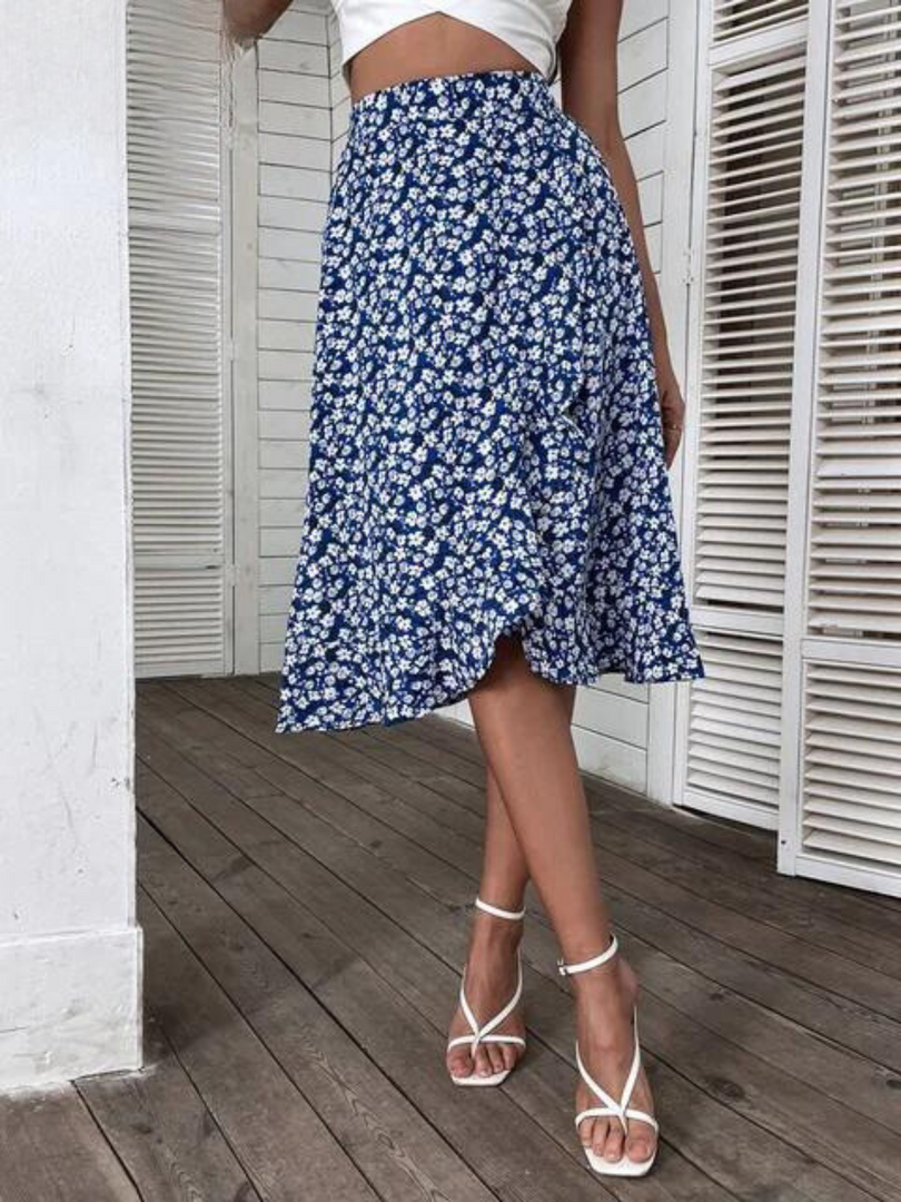 Jasmin | Floral Print Ruffle Trim Midi Röcke