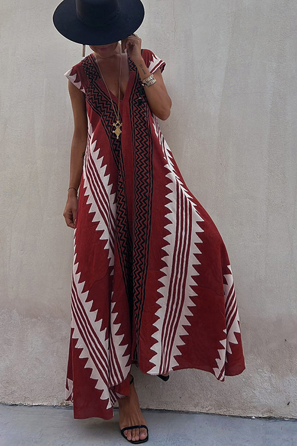 Ottilie | Beach ethnic print a-line maxikleid