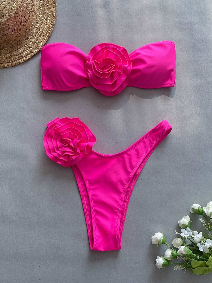 Pauline | Luxury Bandeau-Bikini-Set mit Blumenbesatz