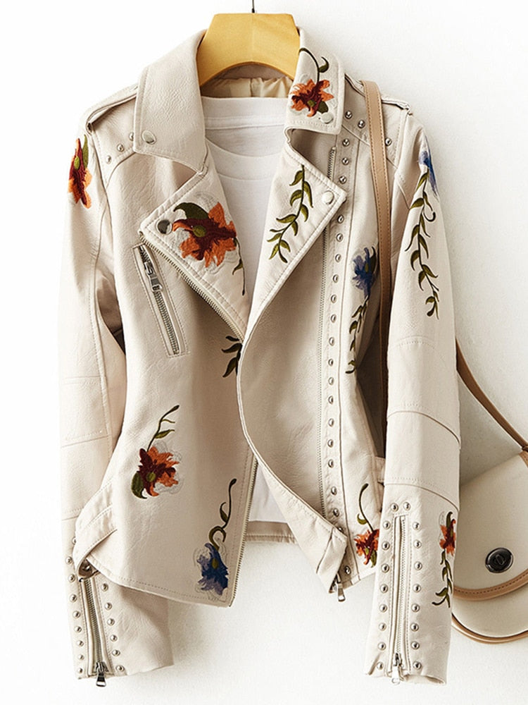 Pauline | Chic Lederjacke mit Blumen