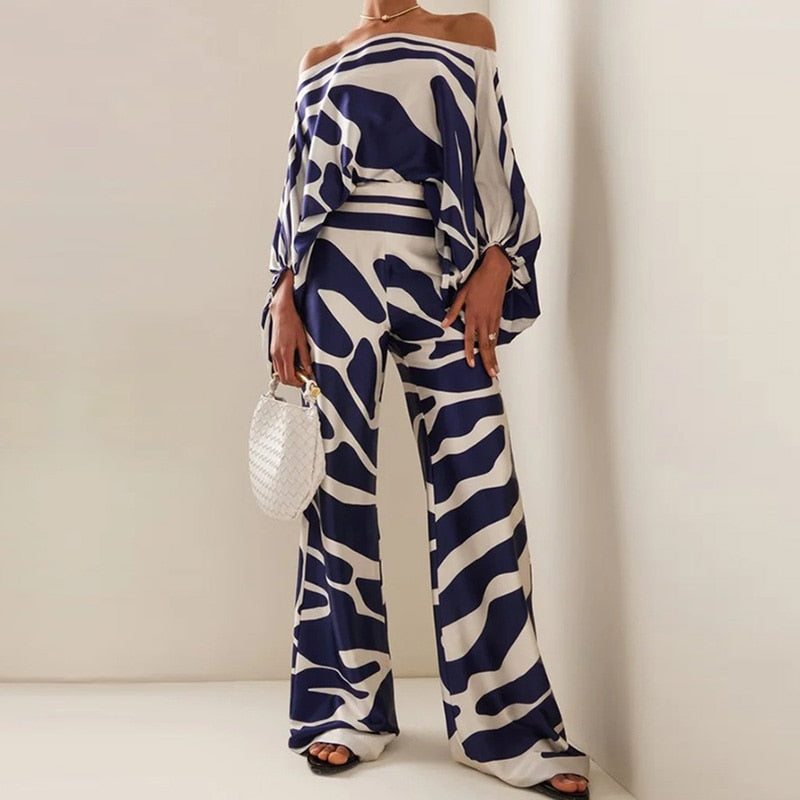 Pauline | Trendiges Off-Shoulder Set mit weiter Hose