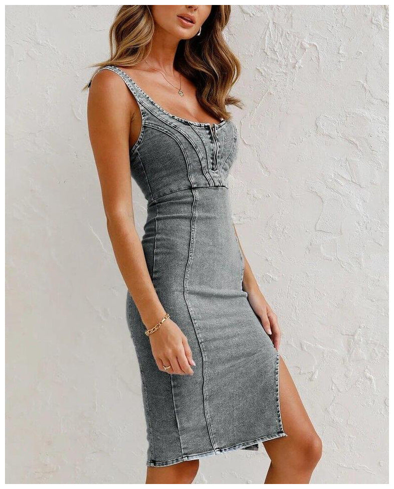 Pauline | Hochwertiges Denim Split Kleid