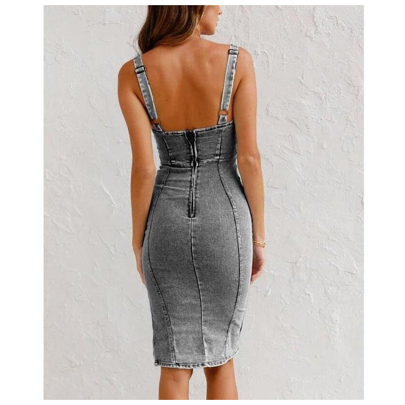 Pauline | Hochwertiges Denim Split Kleid