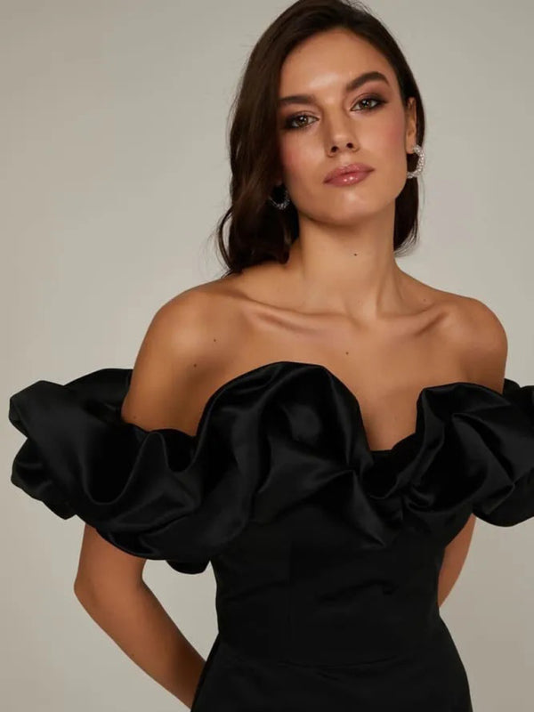 Madison | Satin Ruffle Off Shoulder Kleid