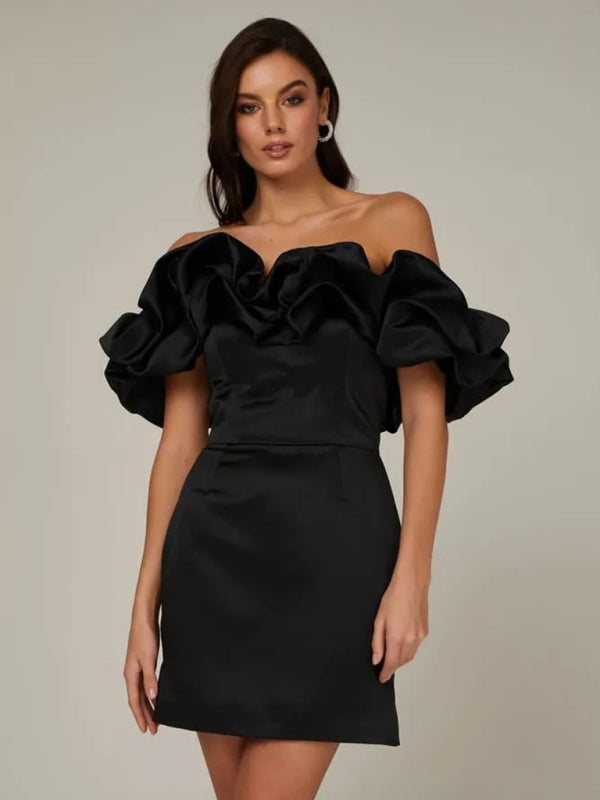 Madison | Satin Ruffle Off Shoulder Kleid