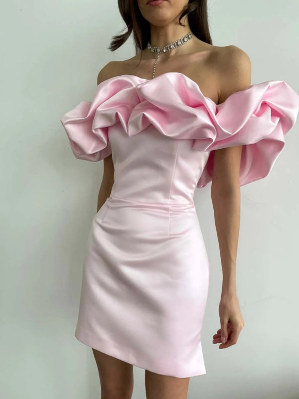 Madison | Satin Ruffle Off Shoulder Kleid