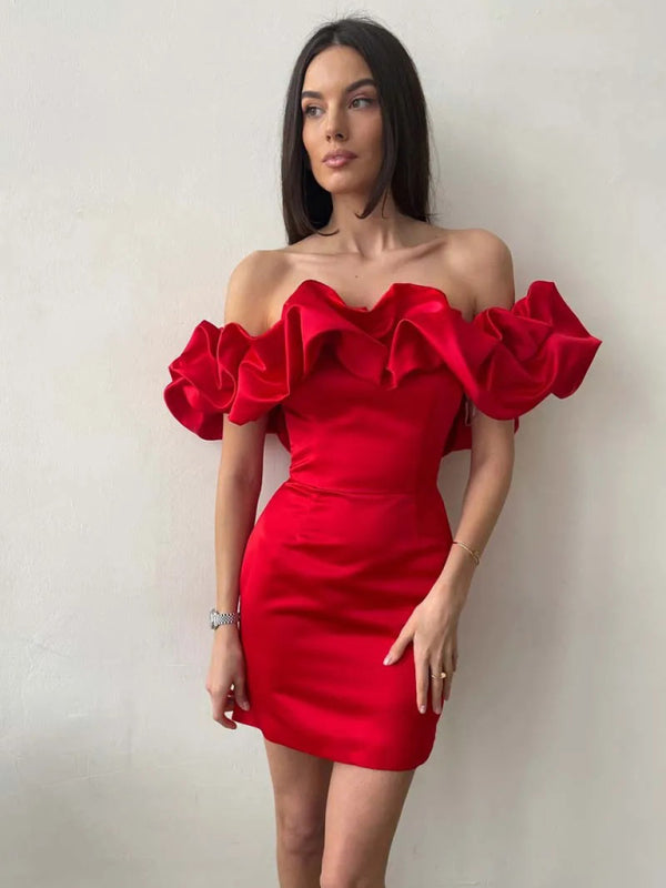 Madison | Satin Ruffle Off Shoulder Kleid